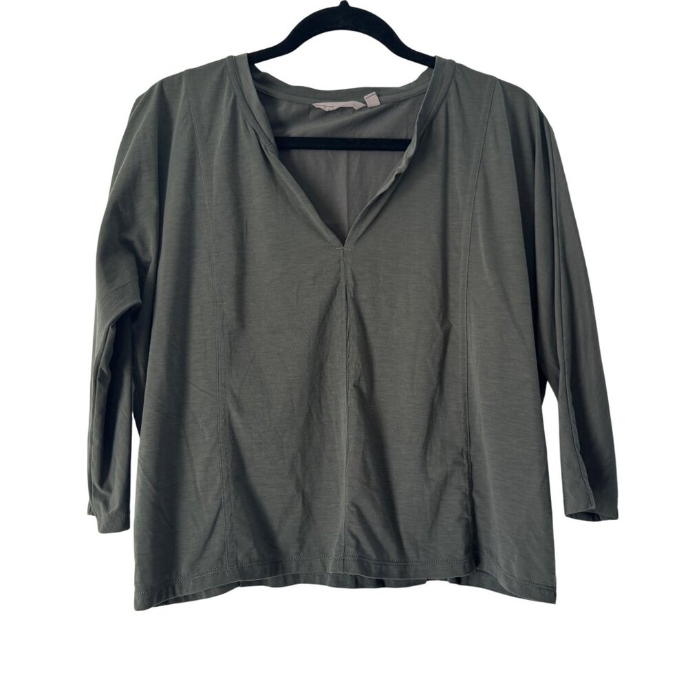 Athleta Womens Essential V-Neck LS Top Olive Green Activewear, Size M